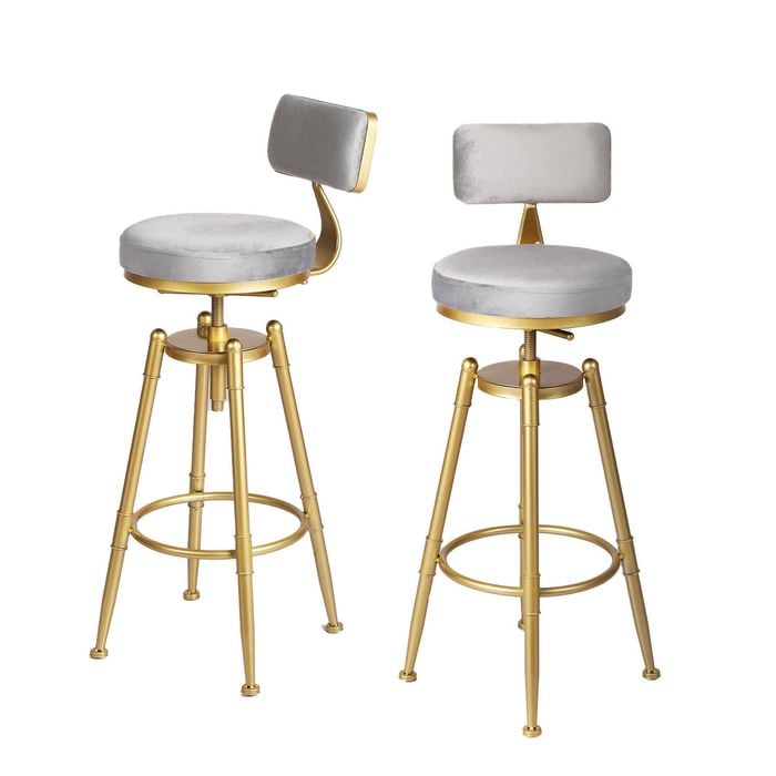 Levede 2x Velvet Swivel Bar Stool Grey