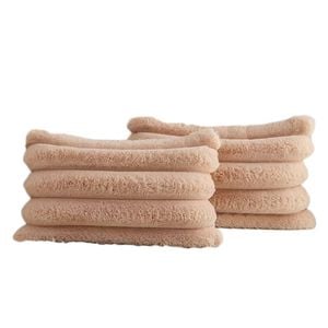 Catzon 2 Pcs Faux Fur Throw Pillow Covers with Velvet Back for Couch Bed 30X50cm-Light Coffee