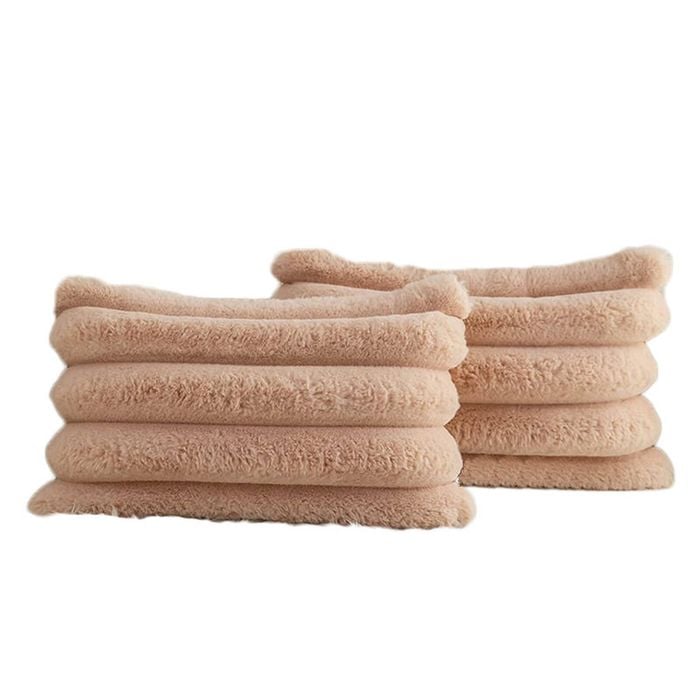 Catzon 2 Pcs Faux Fur Throw Pillow Covers with Velvet Back for Couch Bed 30X50cm-Light Coffee