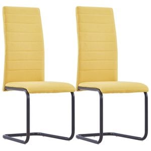 vidaXL 2x Cantilever Dining Chairs Yellow Fabric