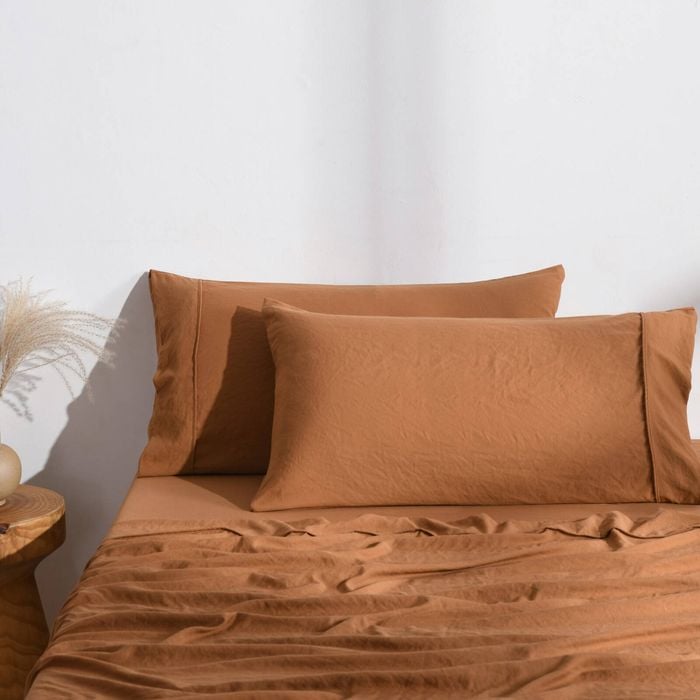 Dreamaker Superfine Washed Microfibre King Pillowcase Twin Pack Rust