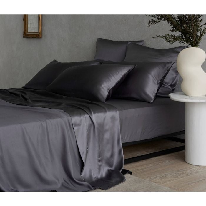 Bedding Co. Sheet Set 100% Mulberry Silk 20 Momme Soft Dark Grey Single
