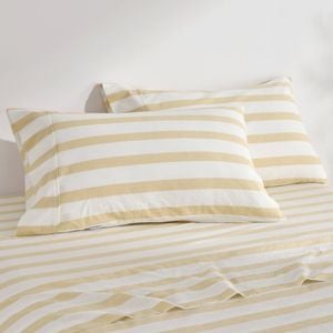 Dreamaker Cove Washed Cotton Yarn Dyed Wide Stripe Pillowcase Sand Twin Pack