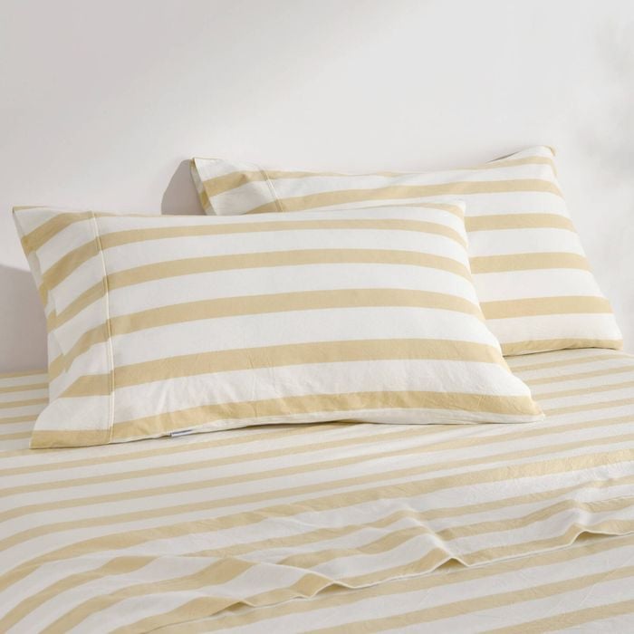 Dreamaker Cove Washed Cotton Yarn Dyed Wide Stripe Pillowcase Sand Twin Pack