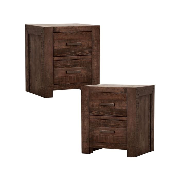 Catmint Set of 2 Bedside Tables 2 Drawers Storage Cabinet Pine Wood Grey Stone
