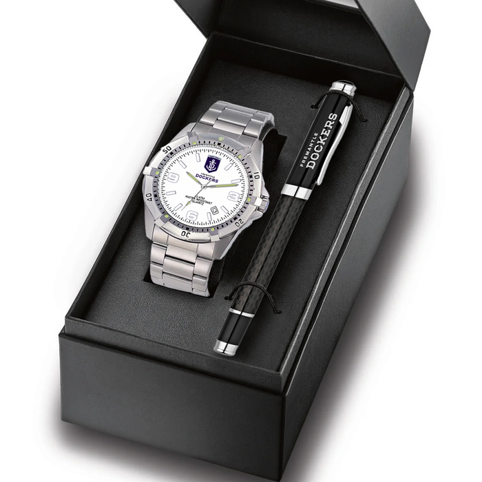 AFL Watch & Pen Gift Set - Fremantle Dockers - Stainless Steel