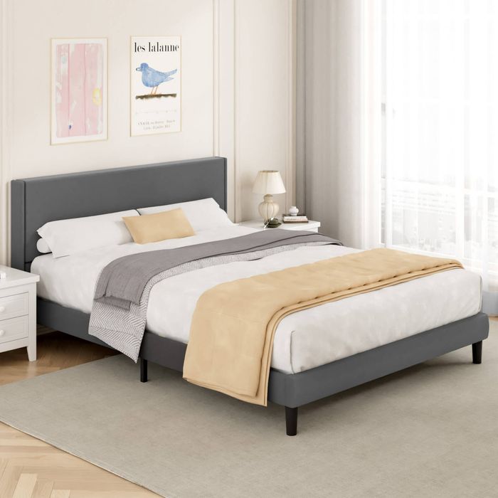 Advwin Bed Frame Double Size Mattress Base Upholstered Platform Grey