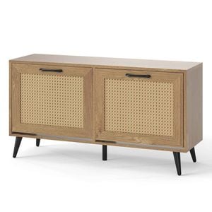 Costway Rattan Shoe Cabinet 2 Flip Drawer Boho Narrow Side Adjustable