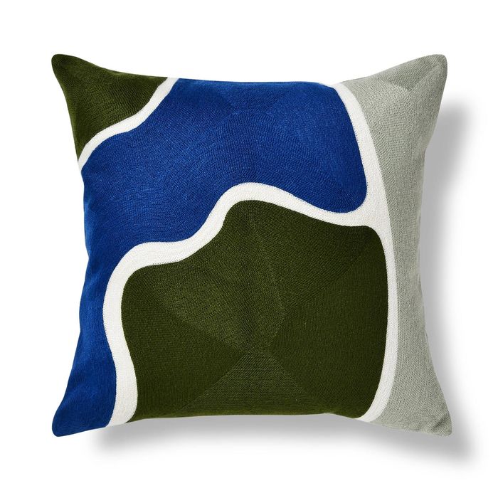 Cadence & Co. Zadie Crewel Embroidered Cushion 45x45cm Moss/Blue