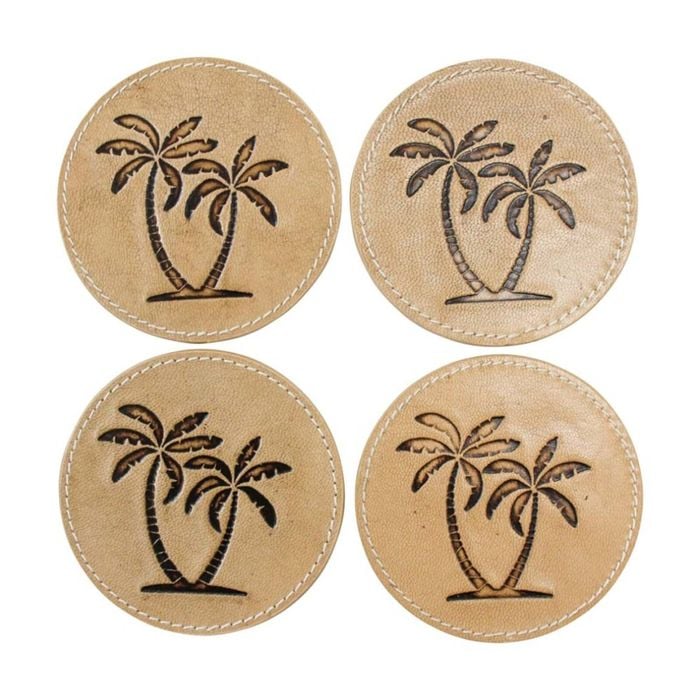 4pc Lvd Handcrafted Palm Genuine Leather Coaster Set Tableware 10x10cm