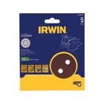 IRWIN 115mm 120G 8 Holes Quick Fit Random Orbital Sanding Discs - 5 Pack