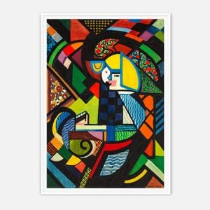 Galrie Vibrant Abstract Geometric Art Print by Eytan Saban – Colorful Wall Decor, White Frame, 50 x 70cm (20 x 28inch)