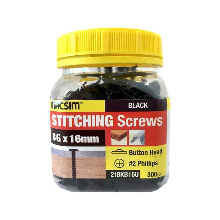 Macsim 8G x 16mm Black Stitching Screws - 300 Pack