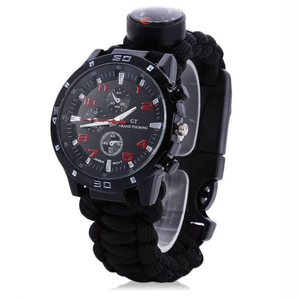 16 In 1 Camping Hiking Gear Survival Watch Compass Flint Fire Thermometer