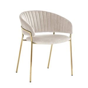 Lex Dining Chair in Beige Velvet and Gold Legs