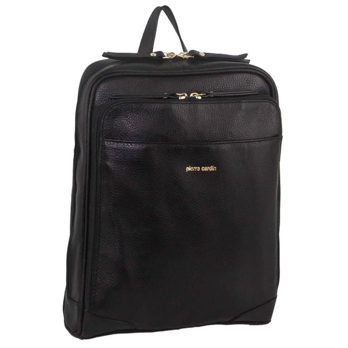 Pierre Cardin Rustic Wos Leather Backpack  Handbag Back Pack Travel  Black