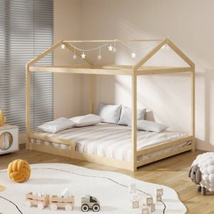 Oikiture Kids Timber House Bed Frame Double Natural