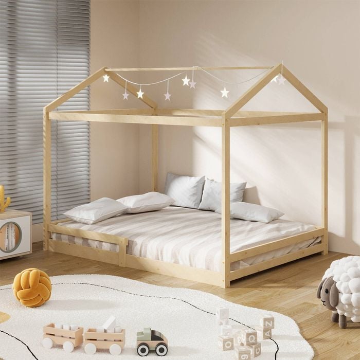 Oikiture Kids Timber House Bed Frame Double Natural