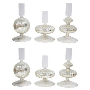 2x LVD 3pc Glass Sparkle 13/16cm Taper Stick Candle Holder Set - Silver