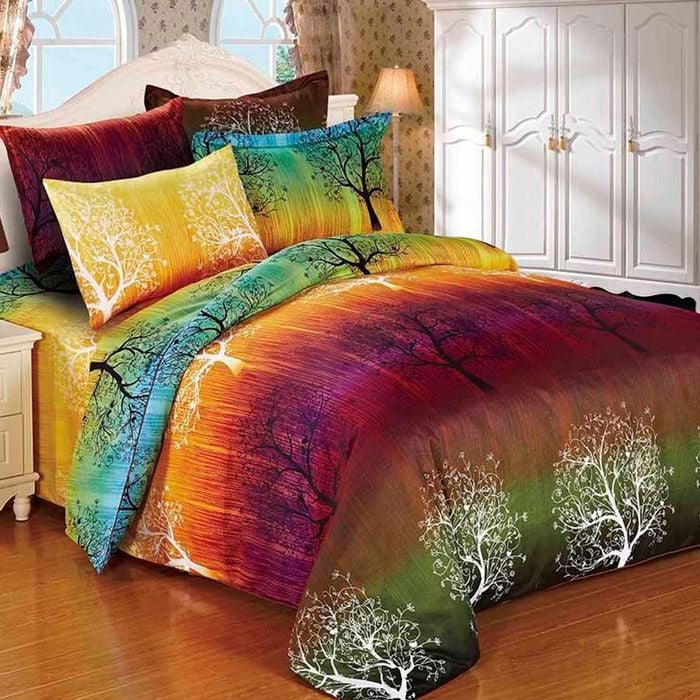 Fabric Fantastic Rainbow Tree Super King Size Quilt/doona/duvet Cover Set