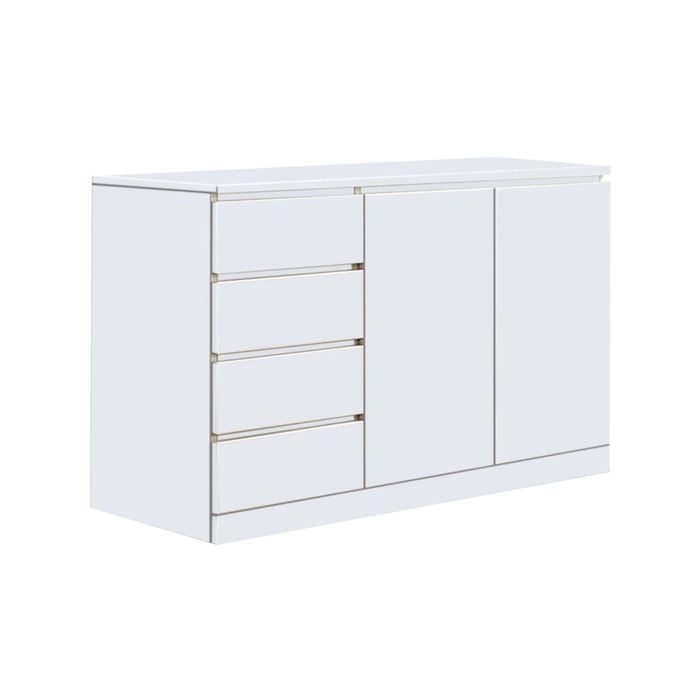 Foret Dresser Tallboy Lowboy Cabinet Bedroom Storage Chest 4 Drawers Wood White 2 Doors