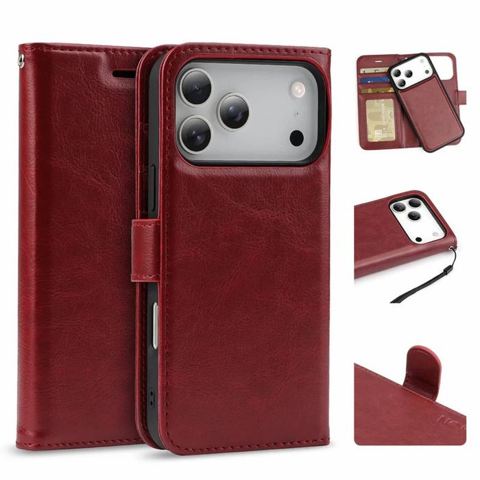 Tough On for Apple iPhone 17 Pro Max Magnetic Detachable Leather Case Red