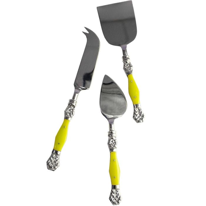 3pc LVD Brass Cheese Knife w/ Resin Handle - Silver/Yellow