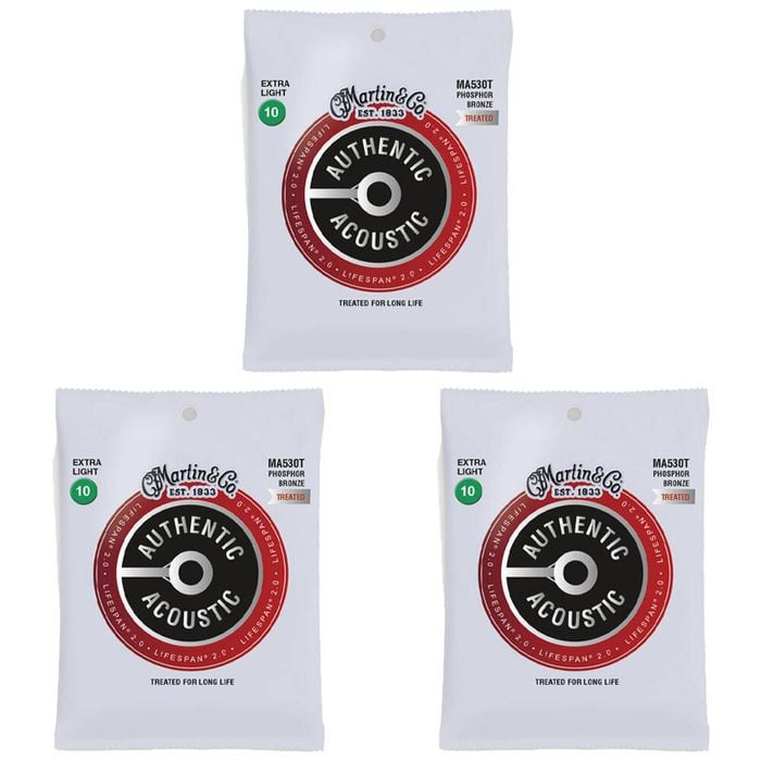 3PK Martin Guitar MA530T Authentic Treated Strings Custom Light