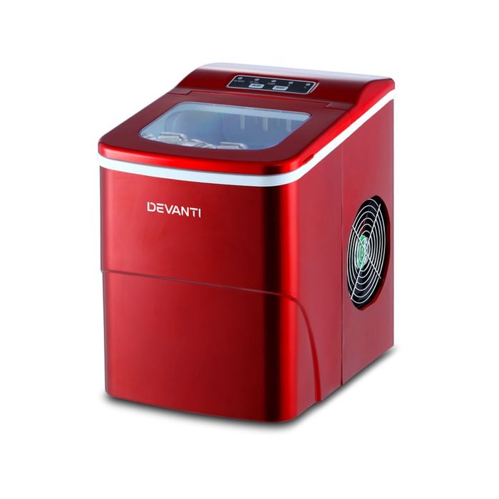 Devanti Ice Maker Countertop, 12KG Portable Ice Cube Machine - Red
