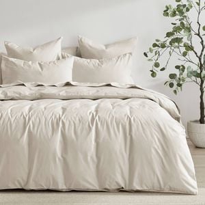 Dreamaker 300TC Cotton Percale Quilt Cover Set Oat Single Bed