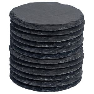 Argon Tableware 10cm Round Slate Coasters - Set Of 12 Drink Coasters Stone Natural Slate Drink Placemats Mug Glass Cup Mats