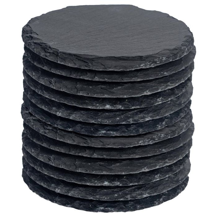 Argon Tableware 10cm Round Slate Coasters - Set Of 12 Drink Coasters Stone Natural Slate Drink Placemats Mug Glass Cup Mats