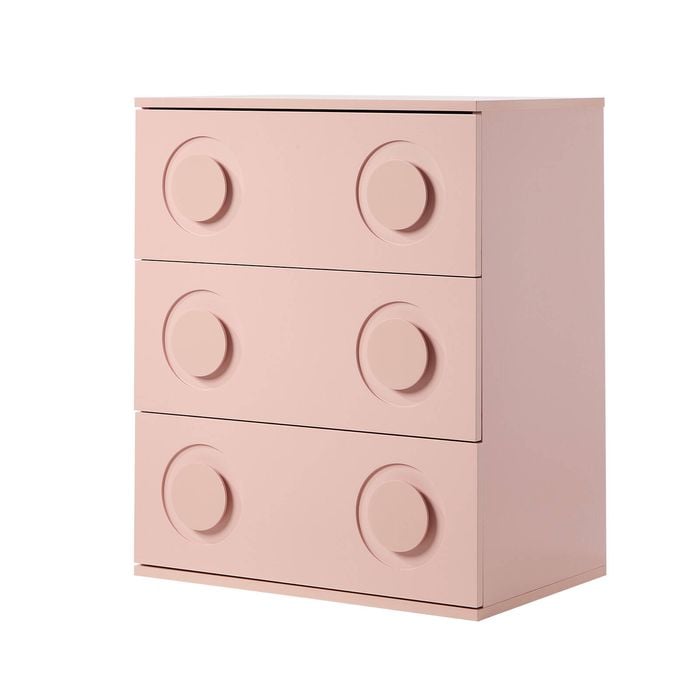 Oikiture 3 Chest of Drawers Spacious Cabinet Bedroom Dresser Nightstand Pink