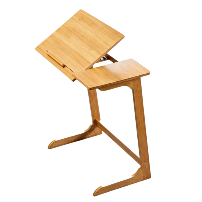 Catzon Bamboo Laptop Desk Angle Adjustable C Shaped End Table-a