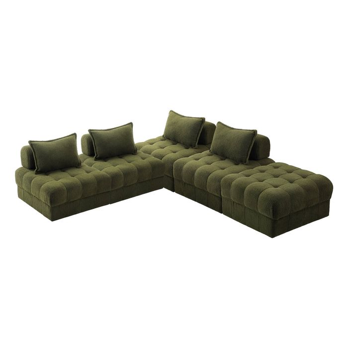 Oikiture 5 Seater Boucle Modular Sofa & Ottoman Set