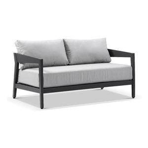 Bronte 2 Seater Outdoor Aluminium Lounge Charcoal & Textured Olefin Grey Cushions