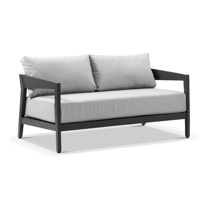 Bronte 2 Seater Outdoor Aluminium Lounge Charcoal & Textured Olefin Grey Cushions