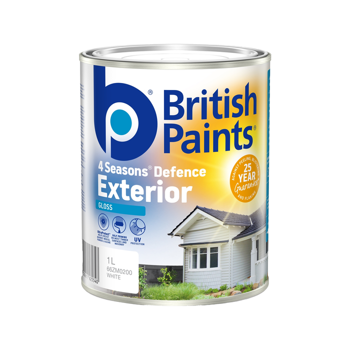 British Paints 1L White Gloss 4 Seasons Exterior Paint