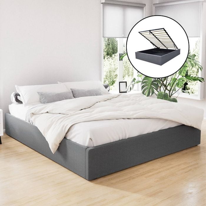 Artiss Bed Frame King Size Gas Lift Base Grey Toki