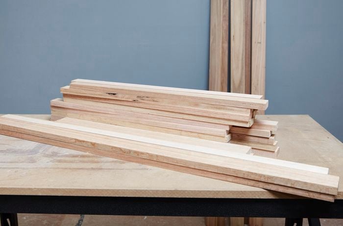 Timber slats on a workbench
