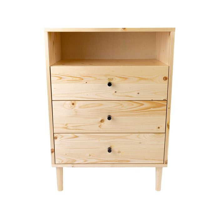 Jamie Tallboy 3 Chest of Drawers Solid Pine Wood Bed Storage Cabinet - Natural