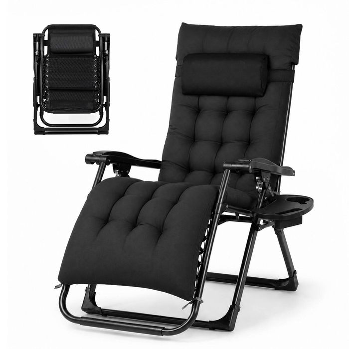 Levede Zero Gravity Chair Lounge Lockable Outdoor Recline Cushion Tray Black