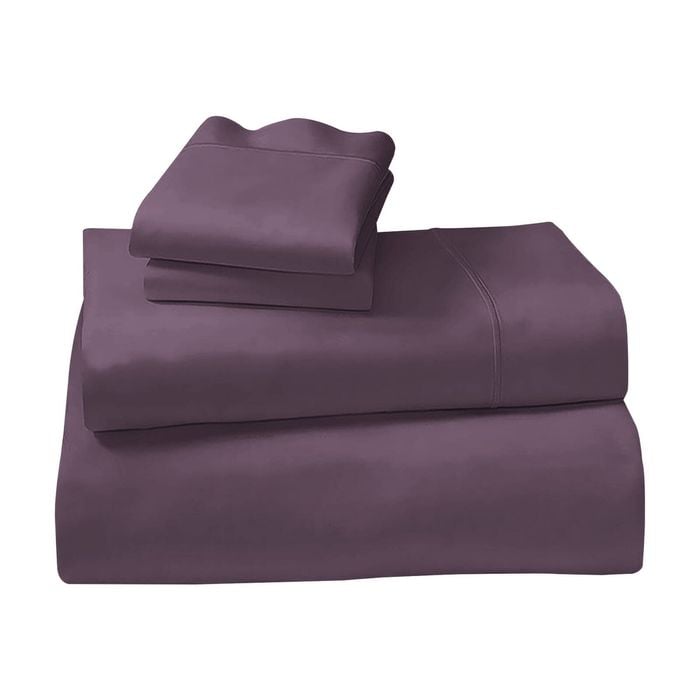 1000 Thread Count Cotton Rich Double Bed Sheet Set 4 Piece, Soft Feel Microfibre Blend, Solid Colour- Lilac