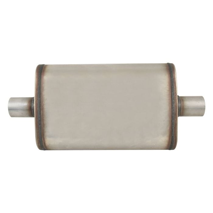 Outlaw T-409 stainless steel straight through muffler, single 2" inlet/outlet, centre/centre