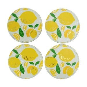 4pc Lvd Handcrafted Lemoncello Leather Coaster Set Tableware 10x10cm
