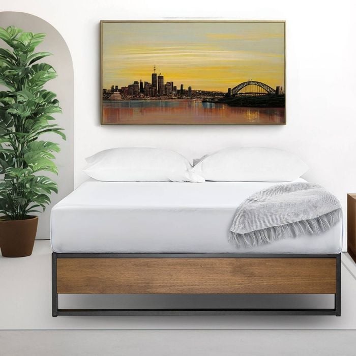 Zinus King Ironline Bed Frame Wood & Metal Bed Base Bamboo - 35cm High