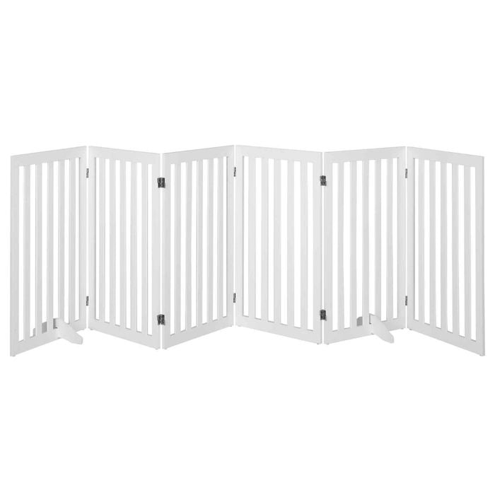 Costway 89cm 6Panel Expandable Pet Gate Wooden Dog Fence Support Feet