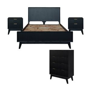 Matilda 4pc King Bed Suite Bedside Tallboy Frame Set Black