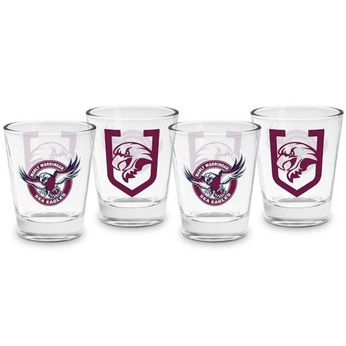 NRL Shot Glass Set of 4 - Manly Sea Eagles - 50ml