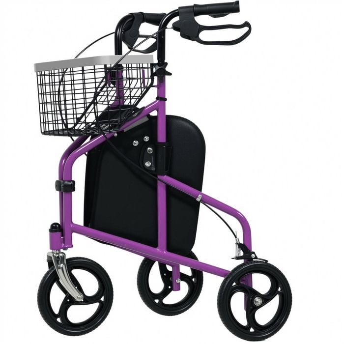 Advwin Rollator Walker 3 Wheel, Foldable Premium Rolling Walker with Safe Dual Brake System for Seniors Elderly, Purple